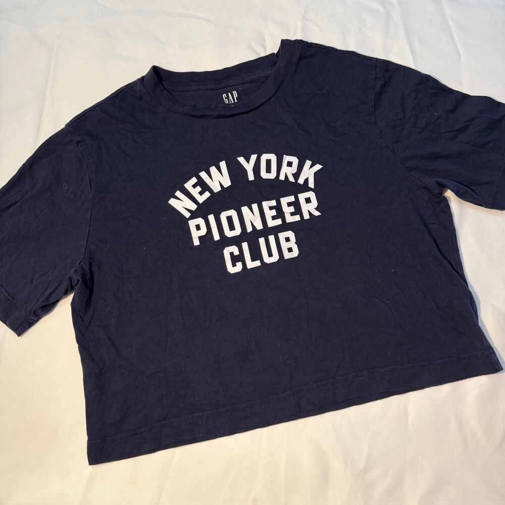Gap navy blue cotton crop top NEW YORK PIONEER CLUB